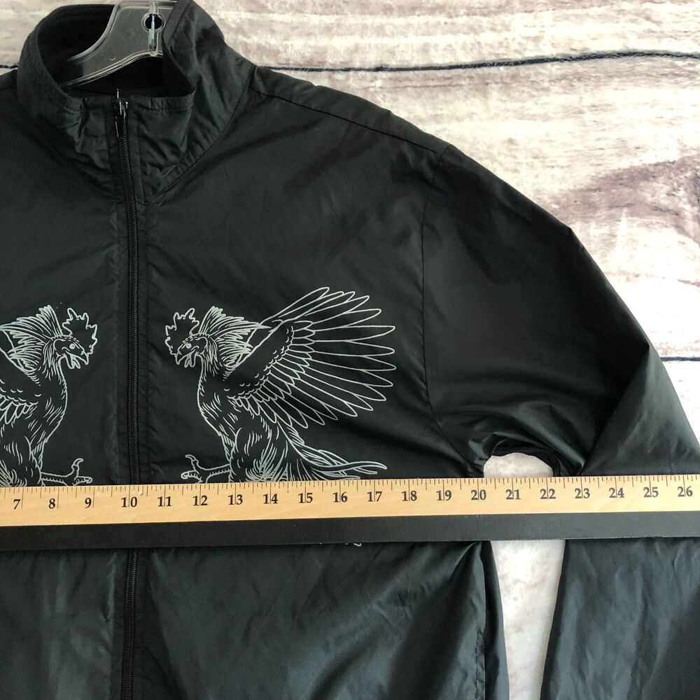Rebel 8 Jacket Mens Medium Black Bomber Windbreaker Roosters Vintage - Picture 8 of 11